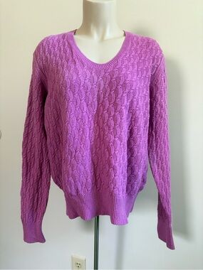 Lands' End Purple Women's Drifter Cable V-Neck Sweater Size XL